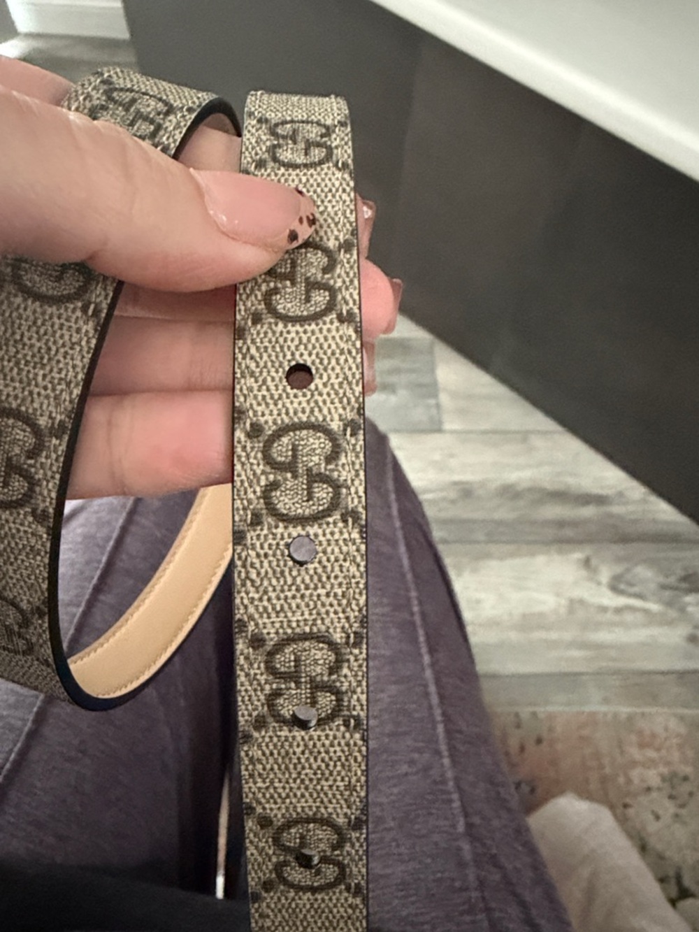 Gucci Beige Brown GG Canvas Belt with Gold Double G Buckle Reversible! - Picture 5 of 7